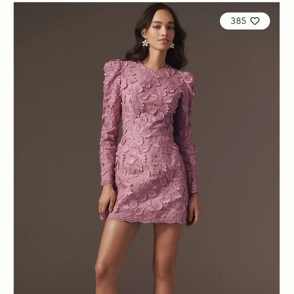 Helsi Dresses & Skirts - NEW HELSI Christy Scalloped Long Sleeve Pink Floral Applique Mini Dress Sz S